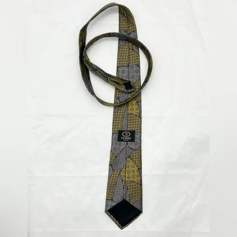 Authentic Vintage Fendi 80s Silk Tie Necktie Abstract Patchwork Print